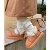Bow Knot Short Ankle Snow Boots Women Winter Plush And Thick Insulation Waterproof PU Cotton Household Shoes Home Slipper Women