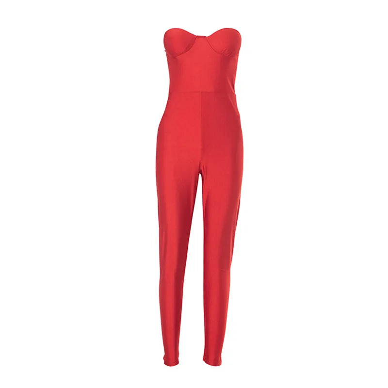 Black White Red Streetwear Tunics High Waist Overalls New Women Backless One Piece Jumpsuits Sexy Sleeveless Strapless Playsuits