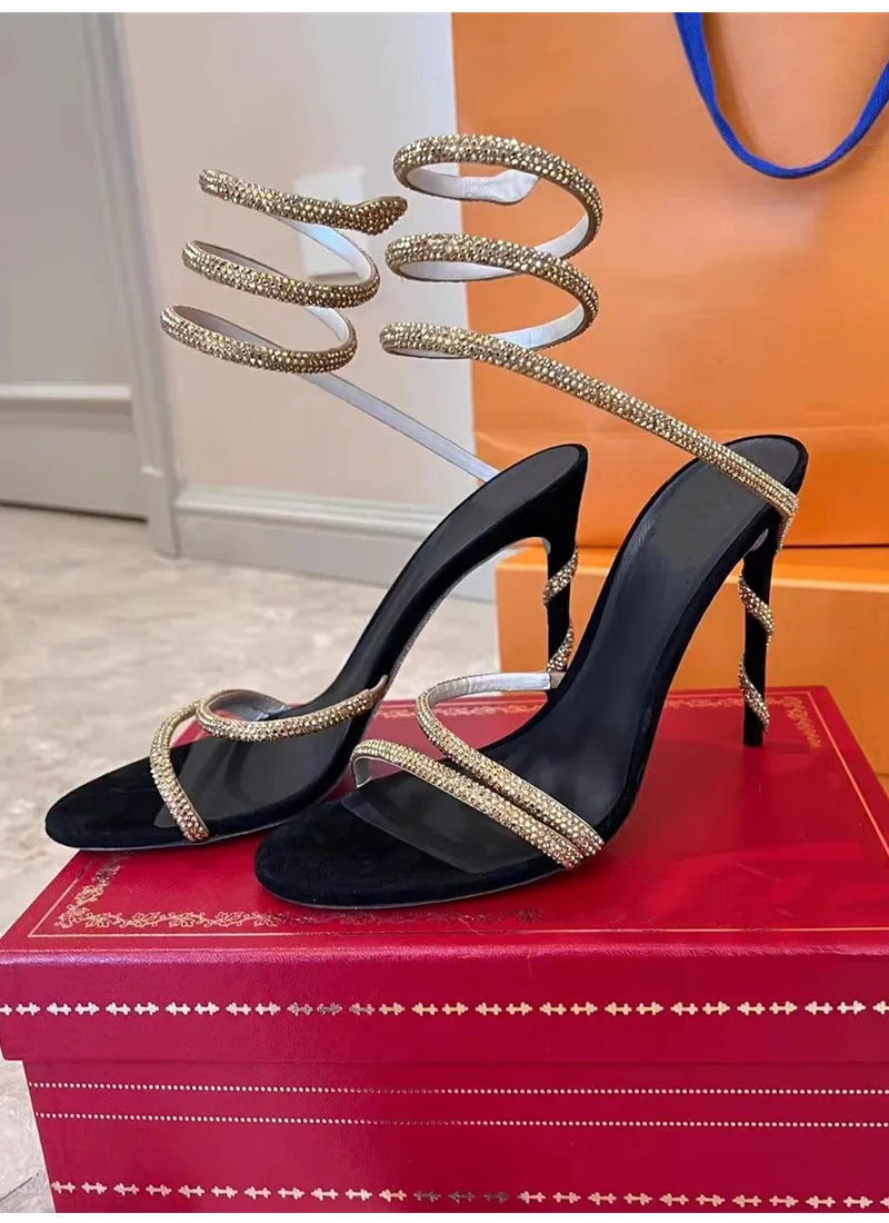 Star Style Luxus Kristall Schlange Gewickelt Damen Sandalen Sexy Stiletto High Heels Gladiator Sandalen Sommer Mode Party Abschlussball Schuhe