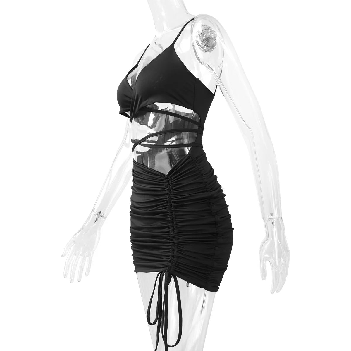 Sexy Spaghetti Strap String Cross Bodycon Dress for Women Solid Backless Cut-out Night Club Dress Summer Sleeveless  Mini Dress