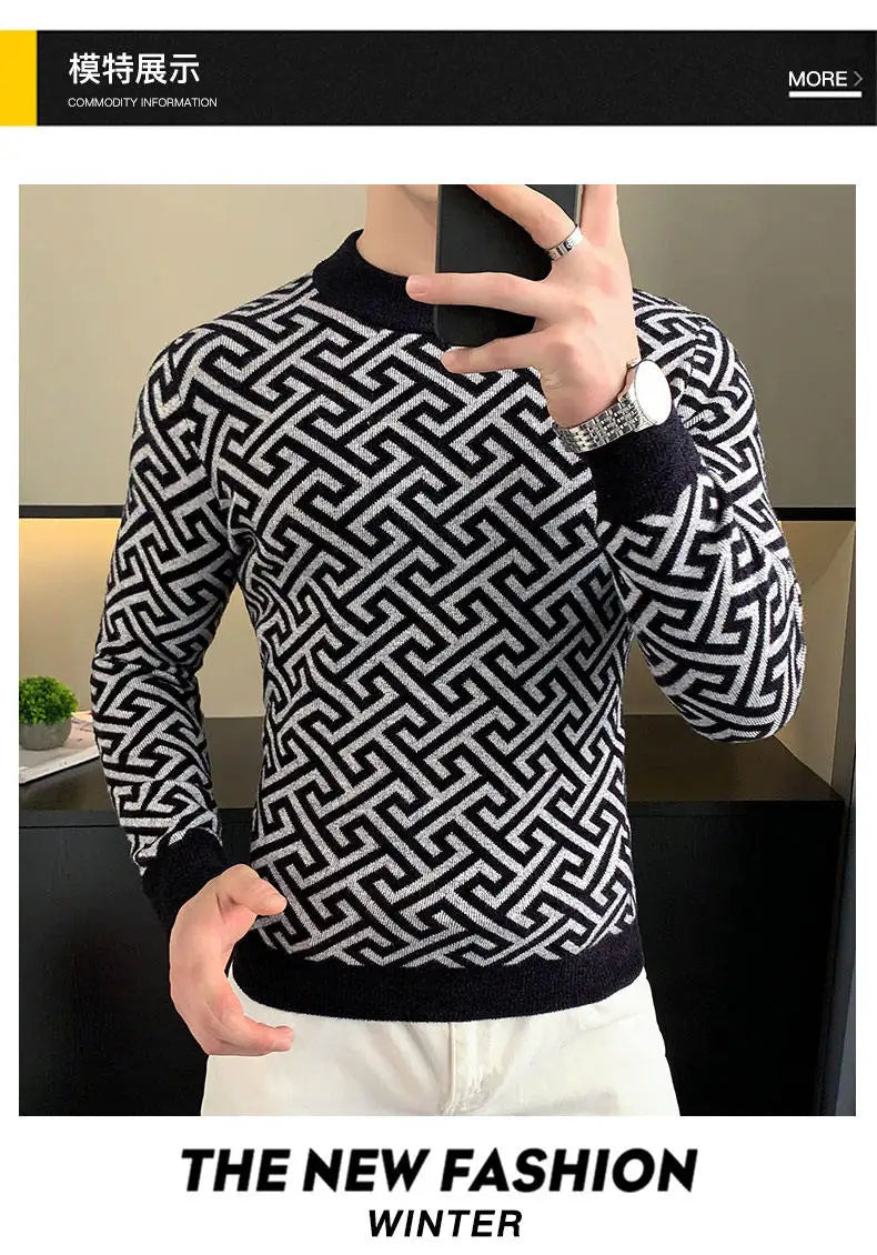 Herbst Winter Samt Strickpullover Herren Langarm Rundhalspullover Slim Fit Business Freizeit Strickwaren Tops Herrenbekleidung