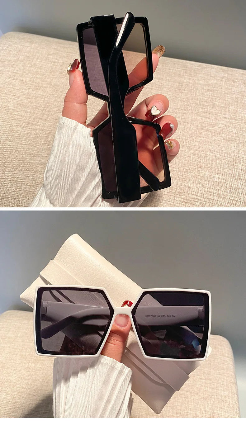 New Vintage Large Frame Sunglasses Women's Brand Designer Square Sun Glasses Women Travel Fashion Eyewear UV400 Gafas De Sol