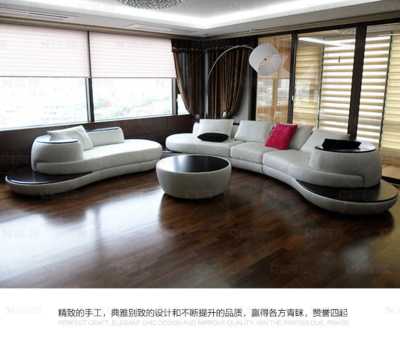 MANBAS Top Grain Echtes Leder Sofa mit Eckteil Modernes italienisches Ledersofa Große Bogenform Wohnzimmer Sofagarnitur