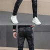 Fashion Printed Jeans Men's Korean Brand Embroidery Badge Pattern Youth Ripped Small Feet Teenagers Cowboy Pencil Pants