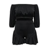 CM.YAYA Plus Size Women's Set Long Sleeve Slash Neck T-Shirt and Shorts 2025 Summer Ruched Two 2 Piece Set Outfits Tracksuit