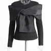 TWOTWINSTYLE Solid Spliced Bowknot T Shirt For Women O Neck Long Sleeve Patchwork Mesh Casual Temperament T Shirts Female Style