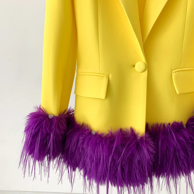 Yellow Dress Blazer Suits Purple Artificial Furffly Fashionable Luxury Jacket Fluff Is Removable Office Business Wear Blazers