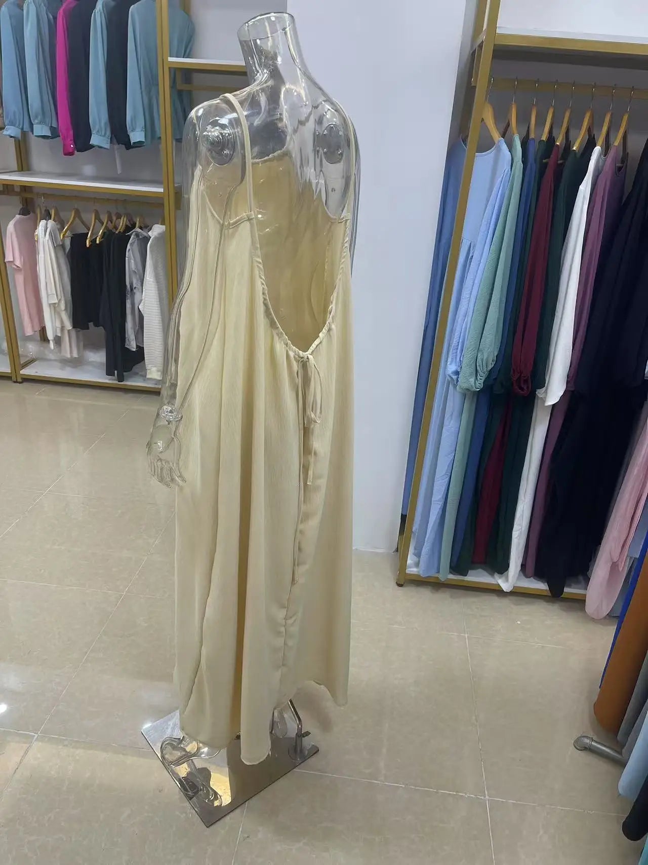 New Arrival Women's Strapless Backless Long Loose Home Dress Comfortable Sleepwear Casual Maxi Dress