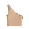 One Shoulder Cropped Tanks Top Women Summer Sleeveless Tanks Camis Sexy Oblique Collar Elastic Corset Slim Crop Tops Tube Lady