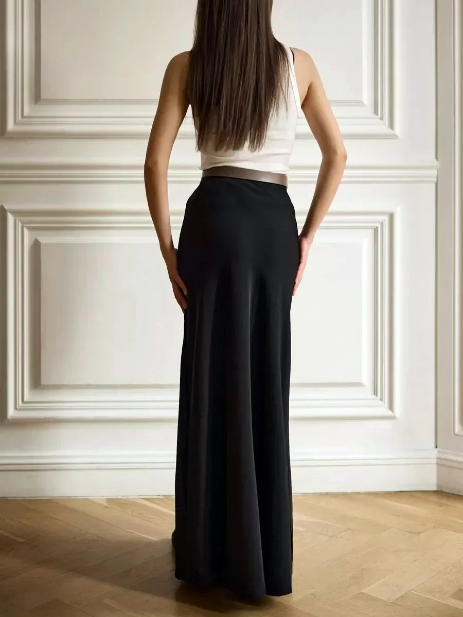 Wolfeel Freizeit Satin Damenrock Frühling Sommer Mode Locker Hoher Bund Maxi Röcke Elegant Einfacher Satin-Fischschwanzrock