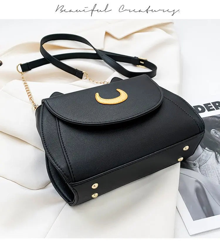 Summer Sailor Moon Ladies Handbag Black Luna Cat Shape Chain Shoulder Bag PU Leather Women Messenger Crossbody Small Bag Purses