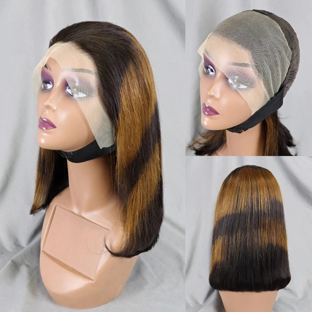 4/30/4 Farbe Echthaar Bob Perücke Glatt 13x4 Lace Front Echthaar Perücken Brasilianische Perücke Kurze Echthaar Bob Perücken Ombre Perücke