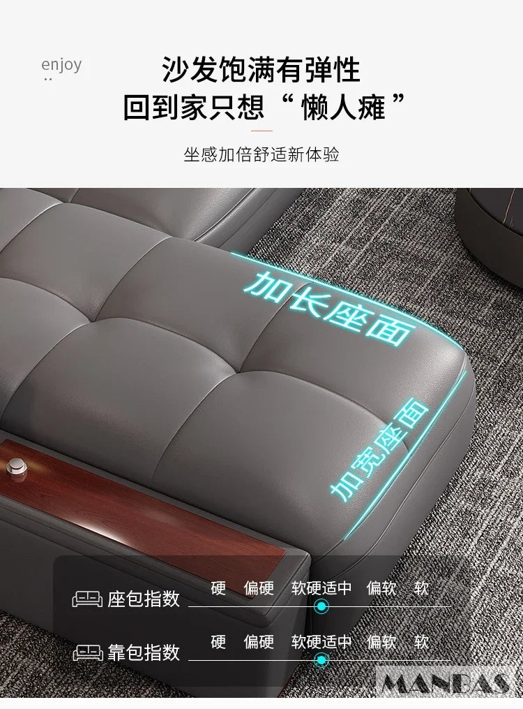 Premium italienische Echtleder-Ecksofas Sofagarnituren mit USB und Bluetooth Lautsprecher – MANBAS Wohnzimmermöbel