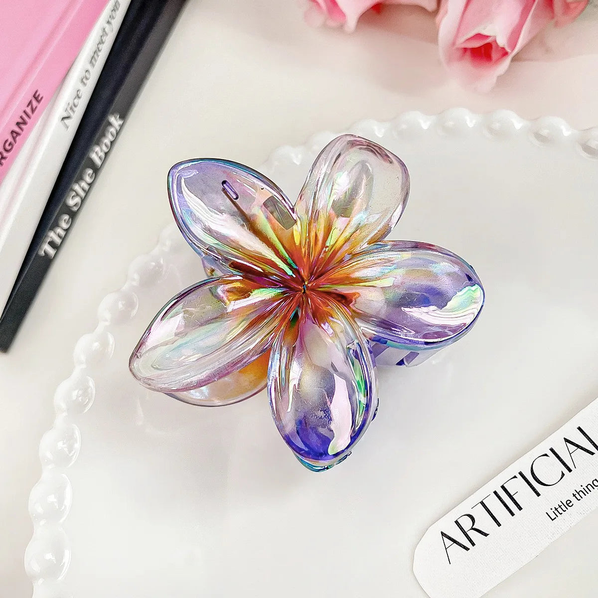 Neue Farbverlauf Große Blumen-Haarspange aus Acryl für Frauen Süße Haarklammern Krabbenklemmen Haarspangen Hawaii-Kopfbedeckungsaccessoires