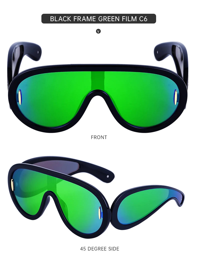 Oversized Wellen-Masken-Sonnenbrille Einteilige Damen-Sport-Y2K-Punk-Sonnenbrille für Damen 2024 Luxusmarke Steampunk-Brillen-Goggle
