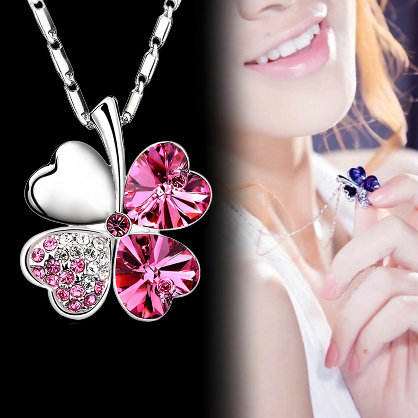 TRPOPSYN Crystal 4 Four Leaf Leaves Clover Pendant Necklaces Lover Birthday Gift Quality Fashion Jewelry Dropshipping Charm Girl