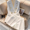 Elegant Office Lady Sleeveless Blazer and Shorts Set with Gold Button White Two Piece Suit Women Summer Business Casual Outfit