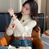 Damen Rollkragenpullover Winter 2025 Retro Rot mit Samtfutter Verdickter Innerer Thermostrickboden