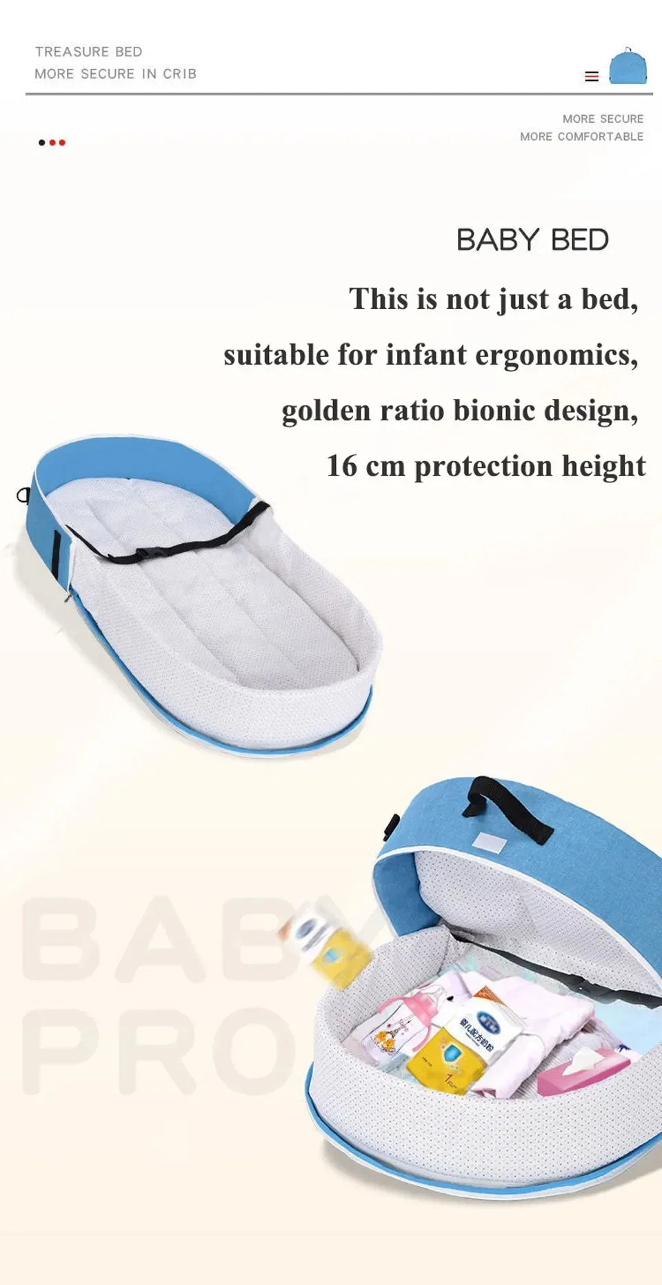 Babybett, faltbar, tragbar, mit Netz und Verdeck, Babynest, tragbares Babybett zum Campen, Säuglingswiege