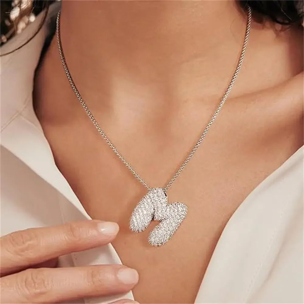 18K Vergoldet Wasserdicht Dicke Blase Alphabet Buchstabe Schlüsselbein Halskette Funkelnder Strass Ballon Initialen Schmuck