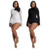 CM.YAYA Damen Langarm Spitze Rüschen geraffte hohe Taille kurzer Jumpsuit Streetwear Rückenfrei Einteiler Strampler Overall