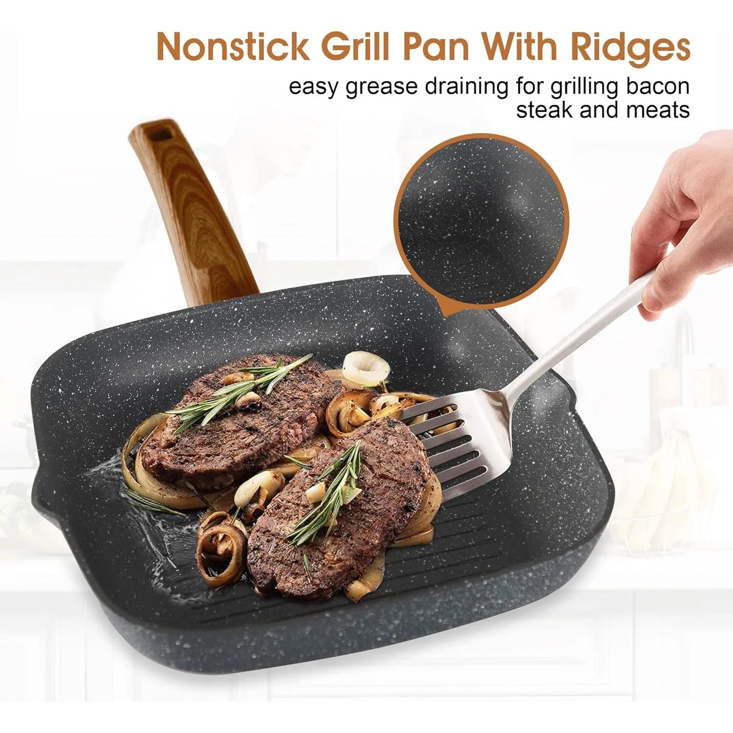 Induction Cookware Set-17 Piece Non-stick Cooking Pan Set, Granite Pots and Pans Set