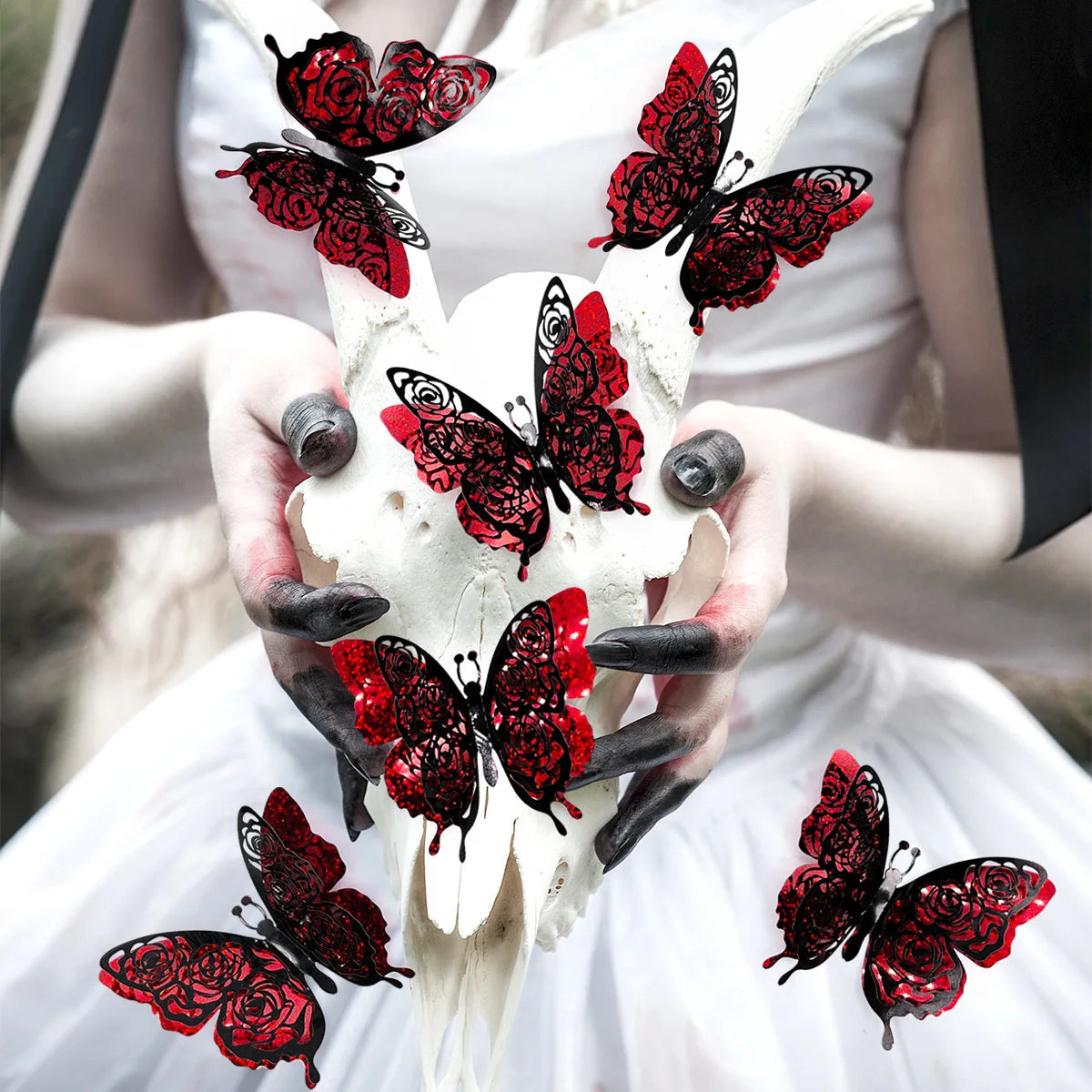 6pcs/set 3d Double Layer Butterfly Valentine's Day Decorative Wall Stickers Glitter Gold Butterfly Decorative Stickers
