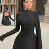 BKQU Elegantes schulterfreies Langarm-Minikleid für Damen, sexy trägerloses, rückenfreies, schmales A-Linien-Kurzleid, elegantes Party-Vestido