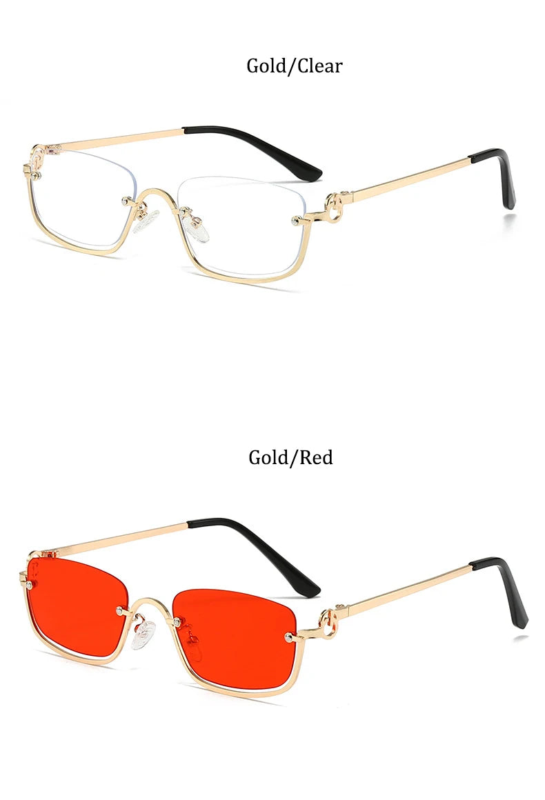 Halbrahmen Eckige Sonnenbrille für Damen Luxusmarke Kleine Metall Retro Rechteckige Schwarze Sonnenbrille Damen Mode Brille
