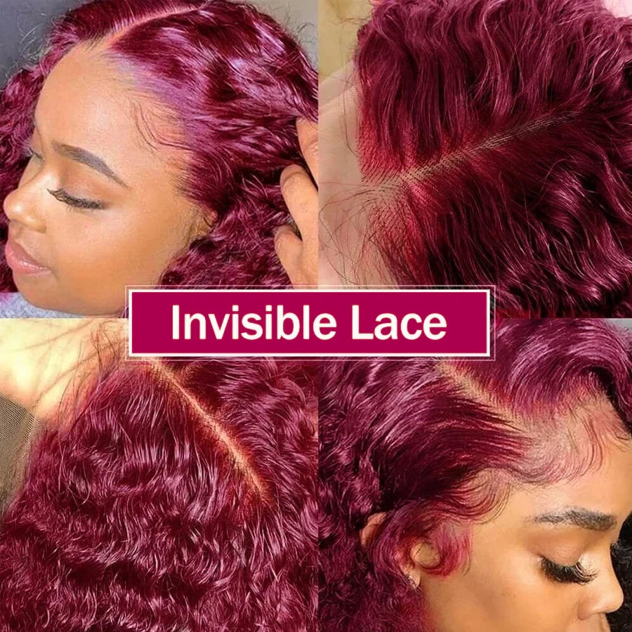 Brazilian Deep Wave 99J Burgundy Lace Front Human Hair Wig 13x4 Deep Curly Short Bob Wigs Human Hair Red Colored Water Wave Wigs