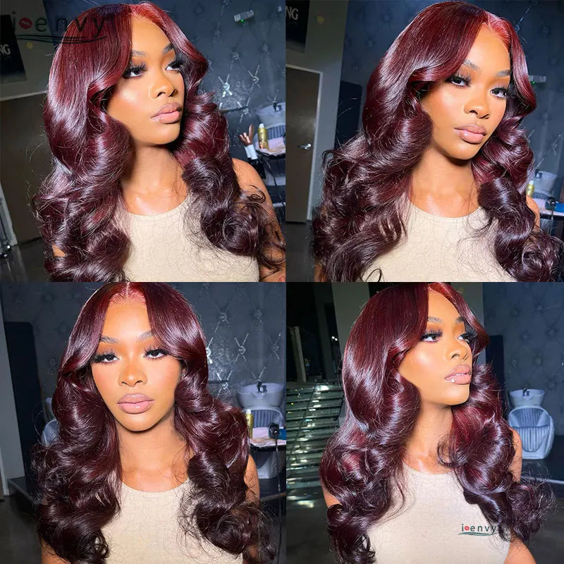 13X4 HD Transparente Lace Front Perücken Burgunderrote Echthaarperücken Vorgezupft 30 Zoll Body Wave Lace Front Perücken für Frauen Gelockt