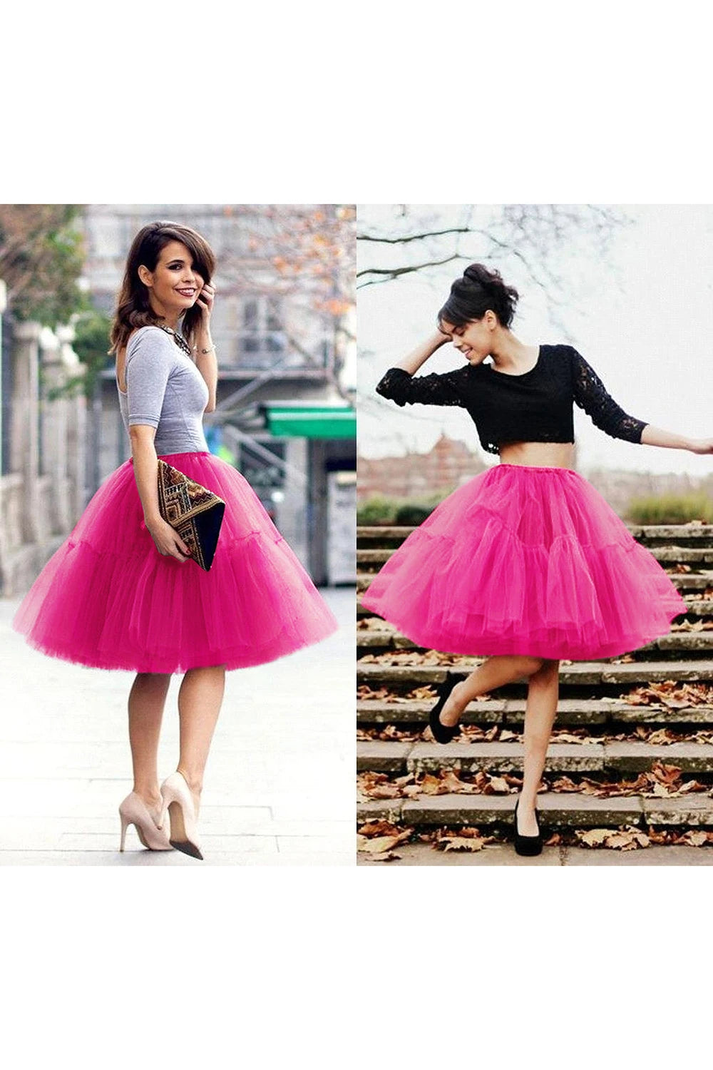 Multi-layer Tulle Tutu Skirts Fuchsia 6 Layers Fluffy Petticoat Underskirt Princess Ball Gown Women Halloween Party Skirt