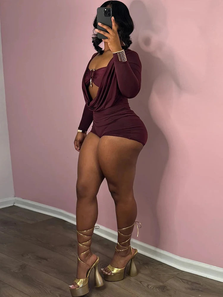 Insglas Frühling Trend Schwingkragen Sexy Damen Jumpsuit + Metallschnalle BH Hipster Midnight Party Neues Workout Fit Coquette Playsuits