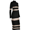 Articat Mesh Patchwork Perspective Long Sleeve Dress For Women's Tight Fit Midi Female Dress Fashion Street Party Club Vestidos