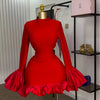 CM.YAYA Women O-neck Long Flare Sleeve Ruffles Mini Dress 2025 Spring Sweet Sexy Birthday Evening Night Party Vestidos Dresses