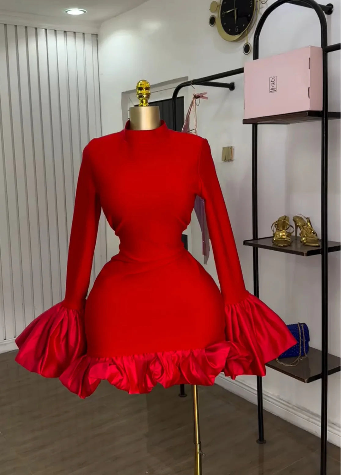 CM.YAYA Women O-neck Long Flare Sleeve Ruffles Mini Dress 2025 Spring Sweet Sexy Birthday Evening Night Party Vestidos Dresses