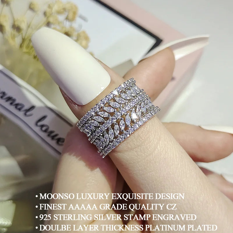 Moonso Trendy Rose Gold Silver Color Marquise Round Eternity Band Ring for Women Anniversary Gift Jewelry Wholesale R7213