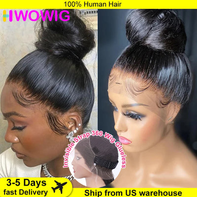 250 Density Invisi Strap 360 Full Lace Glueless Wig Invisible Drawstring Frontal Wig 30 Inch straight Lace Front Wig Human Hair
