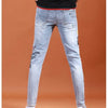 Fashion Printed Jeans Men's Korean Brand Embroidery Badge Pattern Youth Ripped Small Feet Teenagers Cowboy Pencil Pants