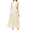 Long Dresses Women Party Dress Pleated Patchwork Sleeveless Stand Collar Maxi Gown Tight Waist Vestidos 2025 Summer A Line