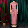 Elegante Jumpsuits & Rompers für Damen Rundhals Spitze Patchwork Kurzarm Gürtel Hohe Taille Luxus Geburtstagsparty Abend Outfit
