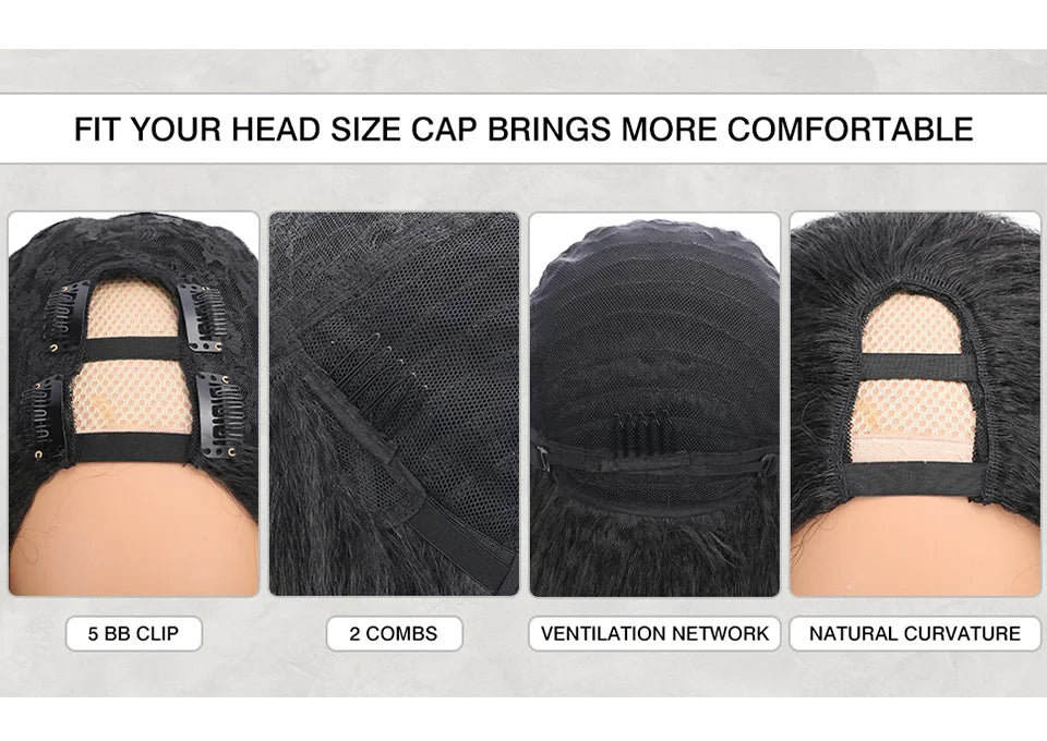 Yaki Straight U-Part-Perücken für schwarze Frauen, Kinky Straight U-Part-Perücke Echthaar Kurz Schwarz Braun U-Part-Perücke Kinky Straight Clip