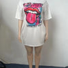 Women's summer casual fashion loose plus size letter lip print pattern printed short sleeved summer T-shirt dress