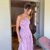 Chic pleated halter neck long vacation dress high quality purple strapless Lotus Edge Maxi Dress 2026 New Lady Vacation Gowns