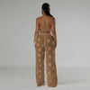 Women Two Piece Pant Sets Sexy Hollow Out Vest Sleeveless Tanks Tops Splice Long Pants Drawstring Streetwear Summer 2025