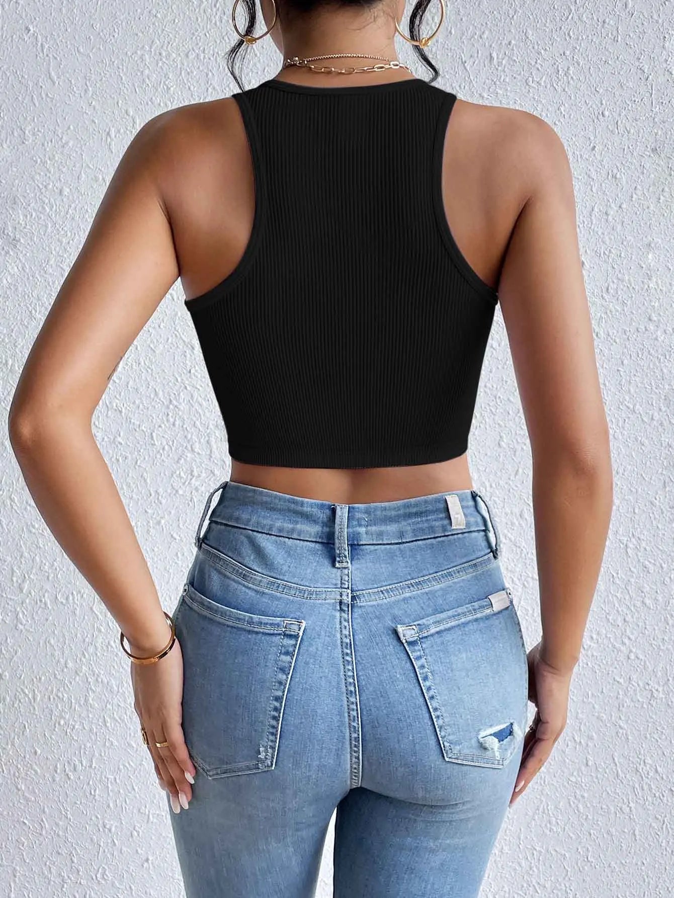 Women's Solid Ribbed Crop Tank Top Casual Sleeveless Basic Summer Top Comfortable Fit Fashionable Trendy
