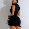 Joskaa Elegant Solid Stand Collar Sleeveless Bodycon Irregular Mini Dress for Women 2024 Summer Evening Birthday Party Clubwear