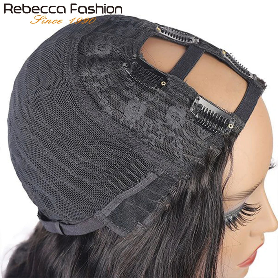 Yaki Straight U-Part-Perücken für schwarze Frauen, Kinky Straight U-Part-Perücke Echthaar Kurz Schwarz Braun U-Part-Perücke Kinky Straight Clip