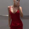 Sexy Pleated Strap Romper Set Women Red Sleeveless Backless U-neck Mini A-line Skirt Female 2025 Fashion Summer Solid Party Suit