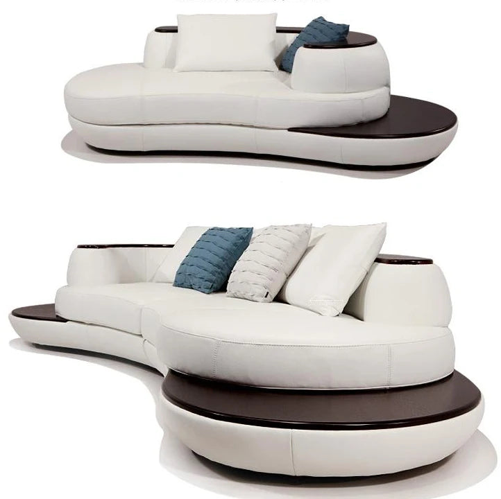 MANBAS Top Grain Echtes Leder Sofa mit Eckteil Modernes italienisches Ledersofa Große Bogenform Wohnzimmer Sofagarnitur